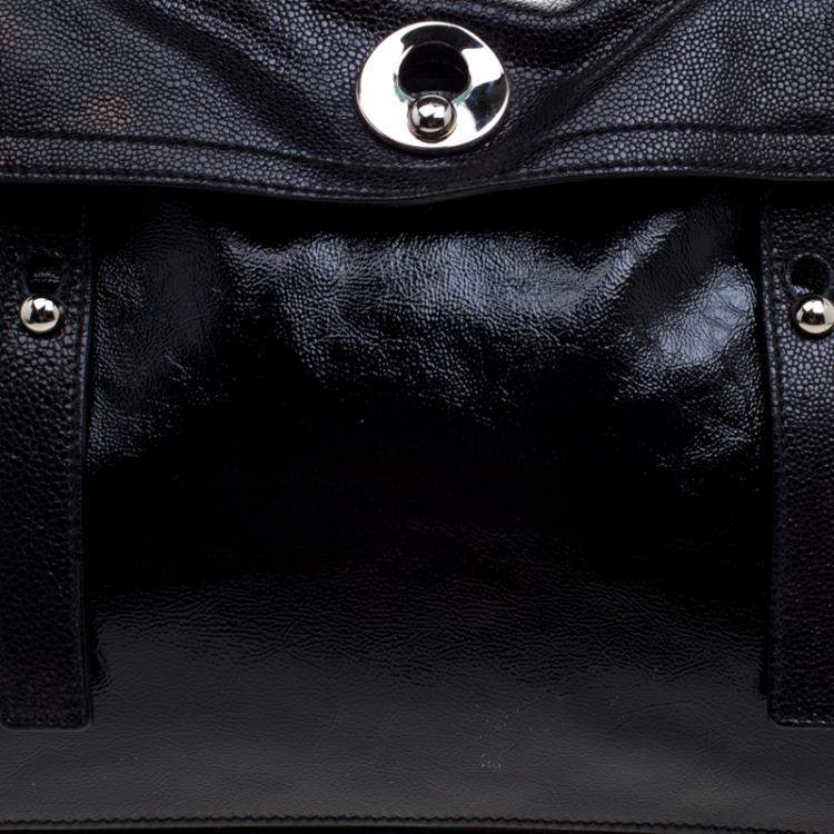 Pre Owned Yves Saint Laurent Black Patent Leather/Python and Suede Muse Two Satchel