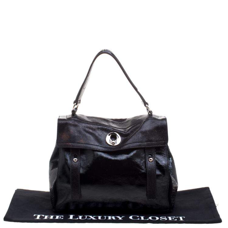 Pre Owned Yves Saint Laurent Black Patent Leather/Python and Suede Muse Two Satchel