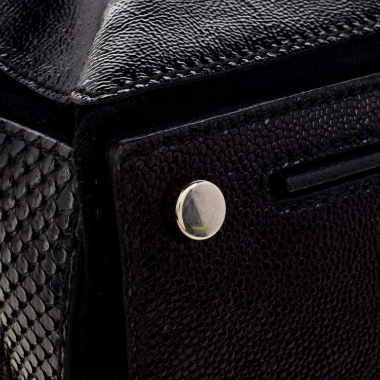 Pre Owned Yves Saint Laurent Black Patent Leather/Python and Suede Muse Two Satchel