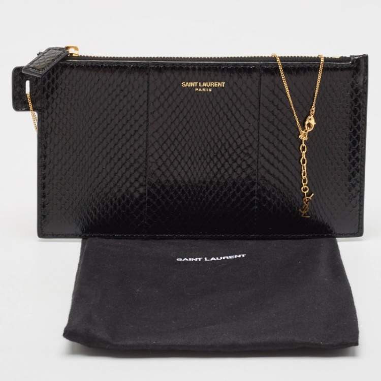 Pre Owned Saint Laurent Black Ayers Watersnake Leather Chain Pouch