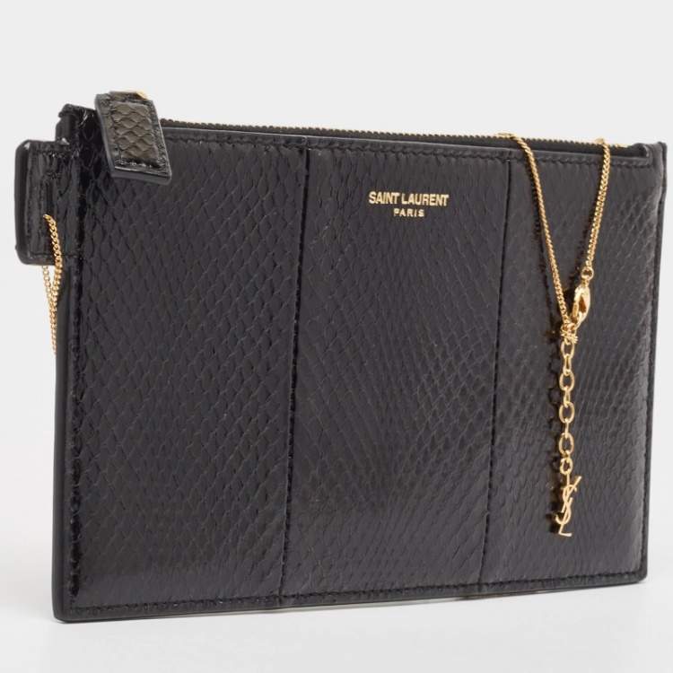 Pre Owned Saint Laurent Black Ayers Watersnake Leather Chain Pouch