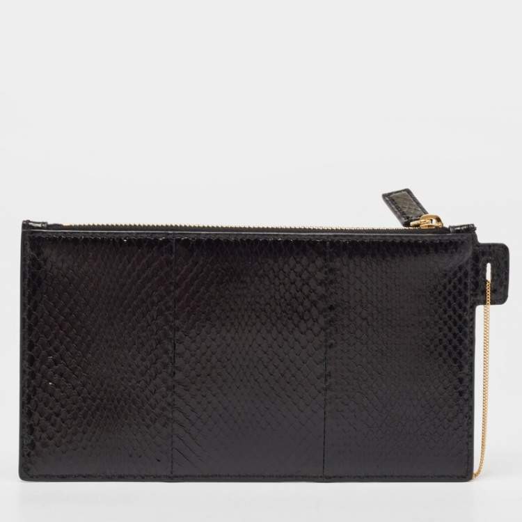 Pre Owned Saint Laurent Black Ayers Watersnake Leather Chain Pouch