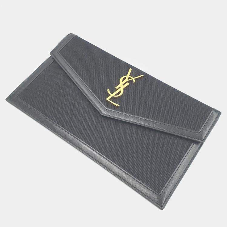 Pre Owned Saint Laurent Paris Black Fabric/Leather Uptown Clutch Bag