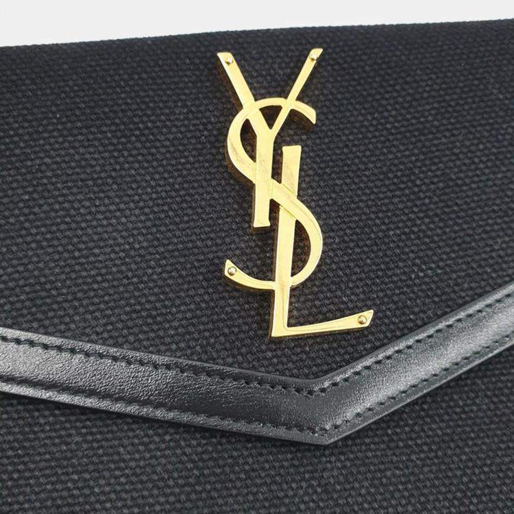 Pre Owned Saint Laurent Paris Black Fabric/Leather Uptown Clutch Bag