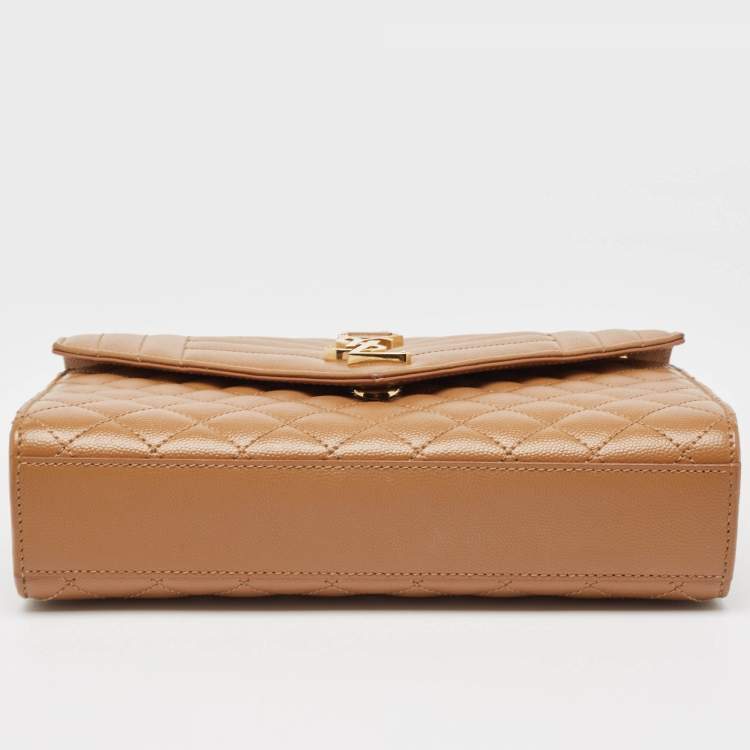 Pre Owned Saint Laurent Beige Mix Matelassé Leather Medium Envelope Chain Bag