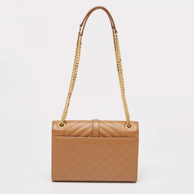 Pre Owned Saint Laurent Beige Mix Matelassé Leather Medium Envelope Chain Bag