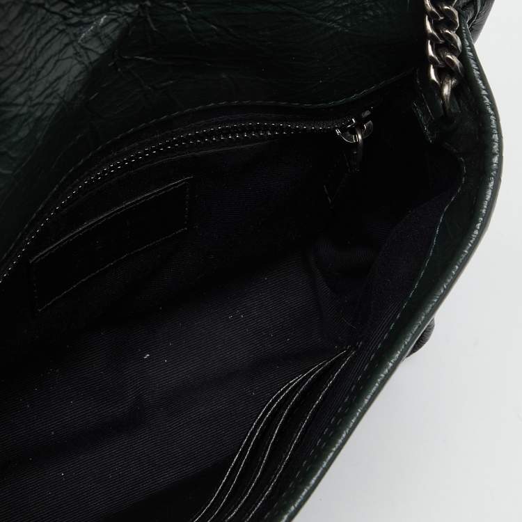Pre Owned Saint Laurent Green Crinkled Leather Niki Chain Shoulder Bag