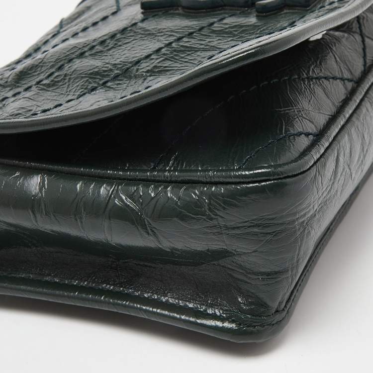 Pre Owned Saint Laurent Green Crinkled Leather Niki Chain Shoulder Bag