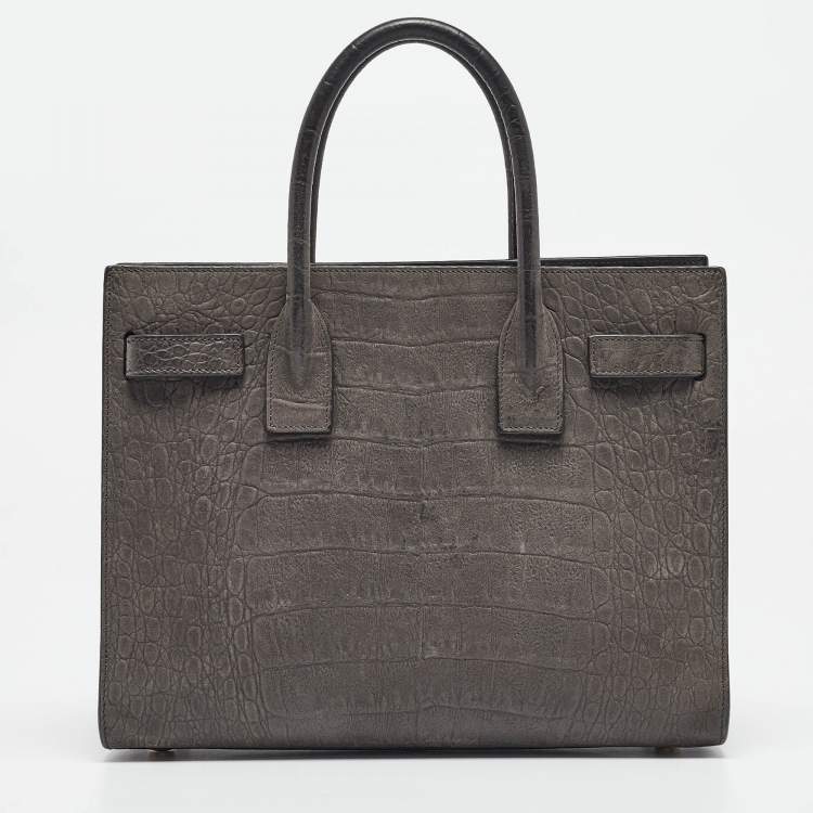 Pre Owned Saint Laurent Grey Croc Embossed Leather Baby Classic Sac De Jour Tote
