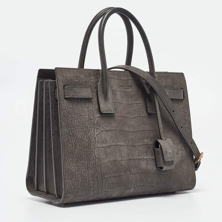 Pre Owned Saint Laurent Grey Croc Embossed Leather Baby Classic Sac De Jour Tote