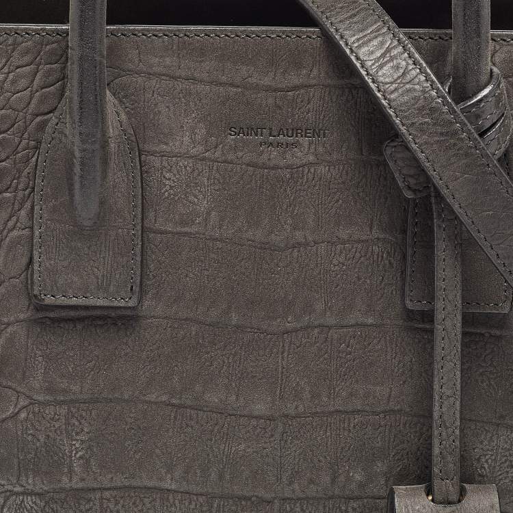 Pre Owned Saint Laurent Grey Croc Embossed Leather Baby Classic Sac De Jour Tote