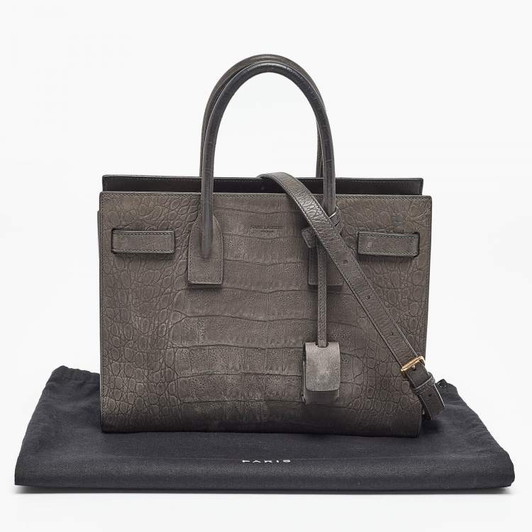 Pre Owned Saint Laurent Grey Croc Embossed Leather Baby Classic Sac De Jour Tote