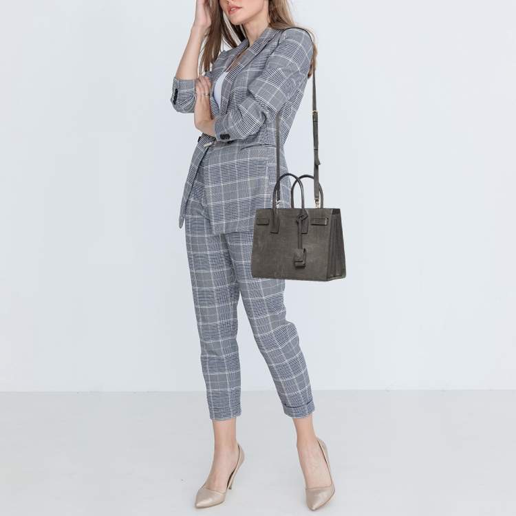 Pre Owned Saint Laurent Grey Croc Embossed Leather Baby Classic Sac De Jour Tote