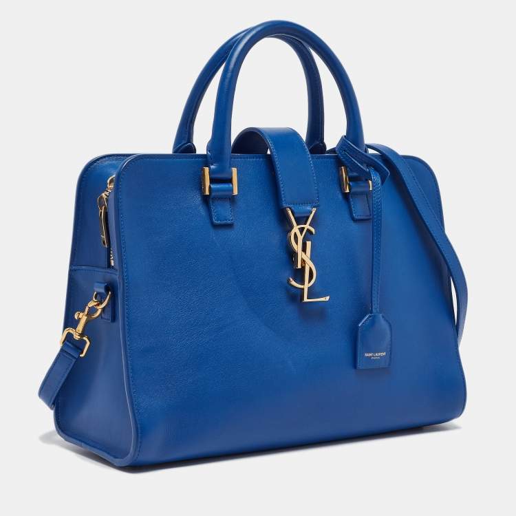 مملوكة مسبقًا Saint Laurent Blue Leather Small Monogram Cabas Bag