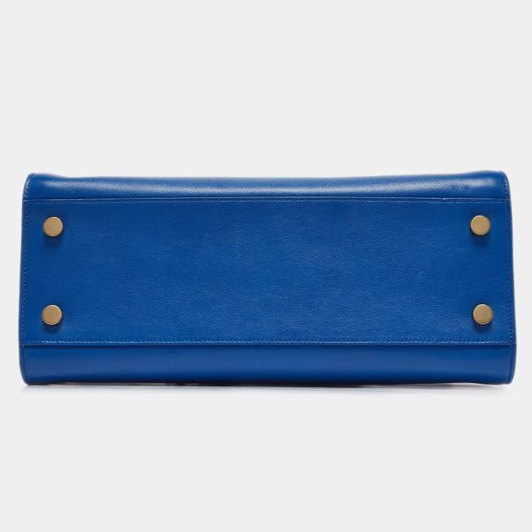 مملوكة مسبقًا Saint Laurent Blue Leather Small Monogram Cabas Bag