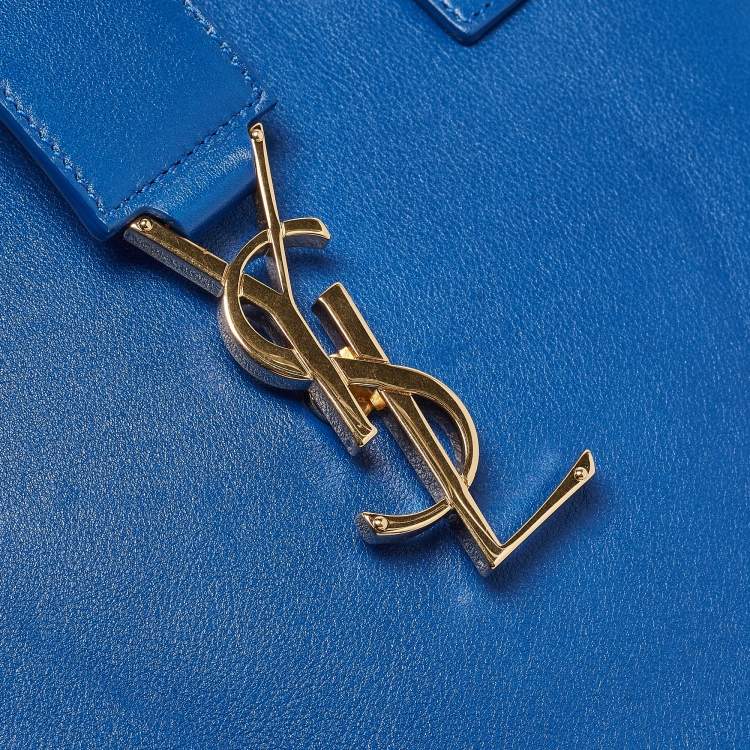مملوكة مسبقًا Saint Laurent Blue Leather Small Monogram Cabas Bag