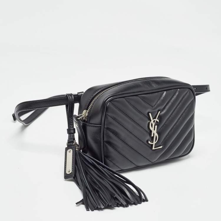 Pre Owned Saint Laurent Black Matelassé Leather Lou Belt Bag