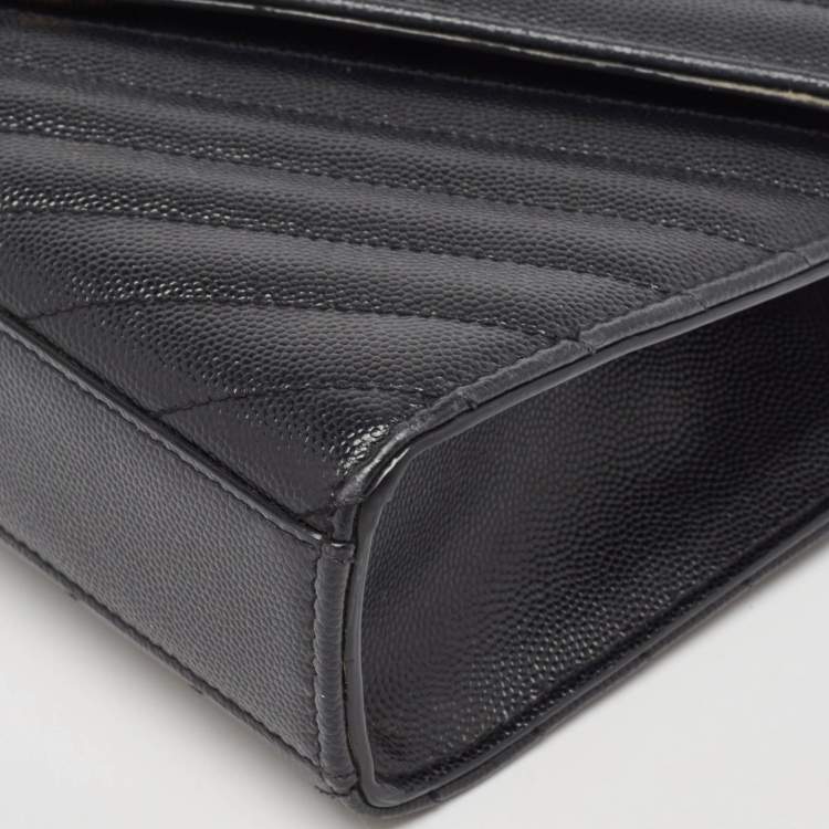 Pre Owned Saint Laurent Black Matelasse Leather Medium Cassandre Flap Bag