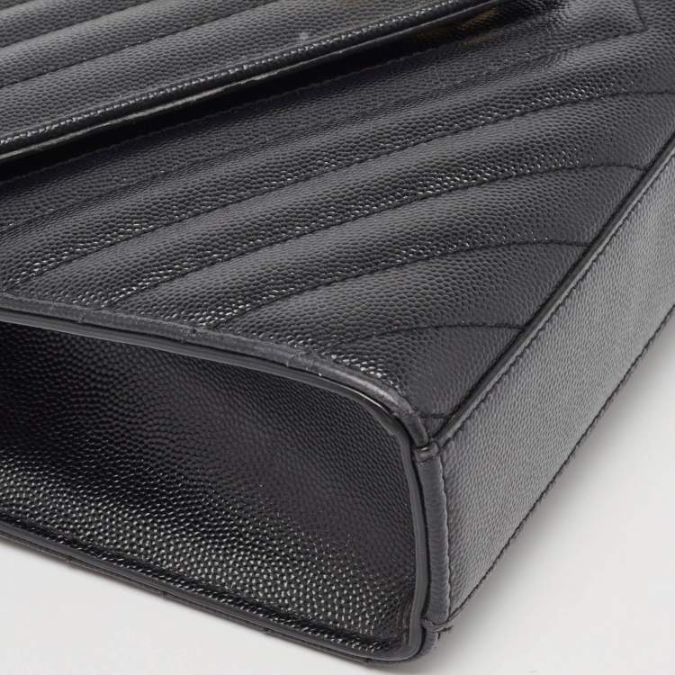 Pre Owned Saint Laurent Black Matelasse Leather Medium Cassandre Flap Bag