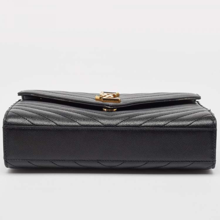 Pre Owned Saint Laurent Black Matelasse Leather Medium Cassandre Flap Bag
