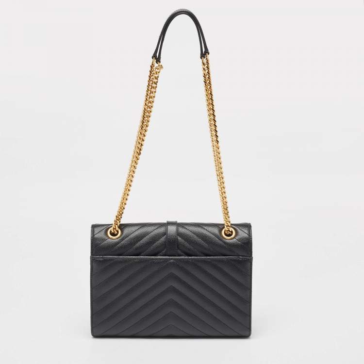 Pre Owned Saint Laurent Black Matelasse Leather Medium Cassandre Flap Bag