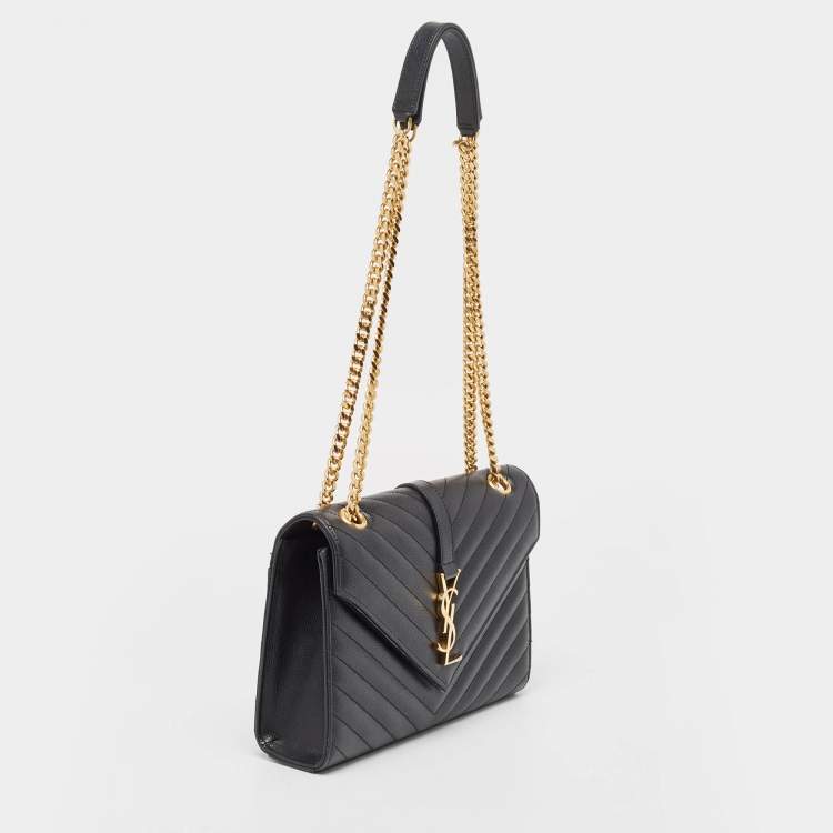 Pre Owned Saint Laurent Black Matelasse Leather Medium Cassandre Flap Bag