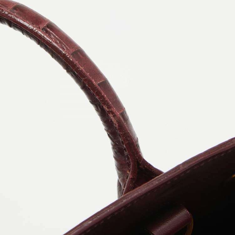 مملوكة مسبقًا Saint Laurent Dark Red Croc Embossed Leather Baby Classic Sac De Jour Tote