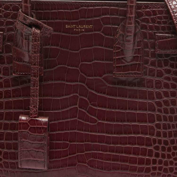 مملوكة مسبقًا Saint Laurent Dark Red Croc Embossed Leather Baby Classic Sac De Jour Tote