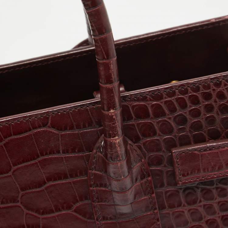 مملوكة مسبقًا Saint Laurent Dark Red Croc Embossed Leather Baby Classic Sac De Jour Tote