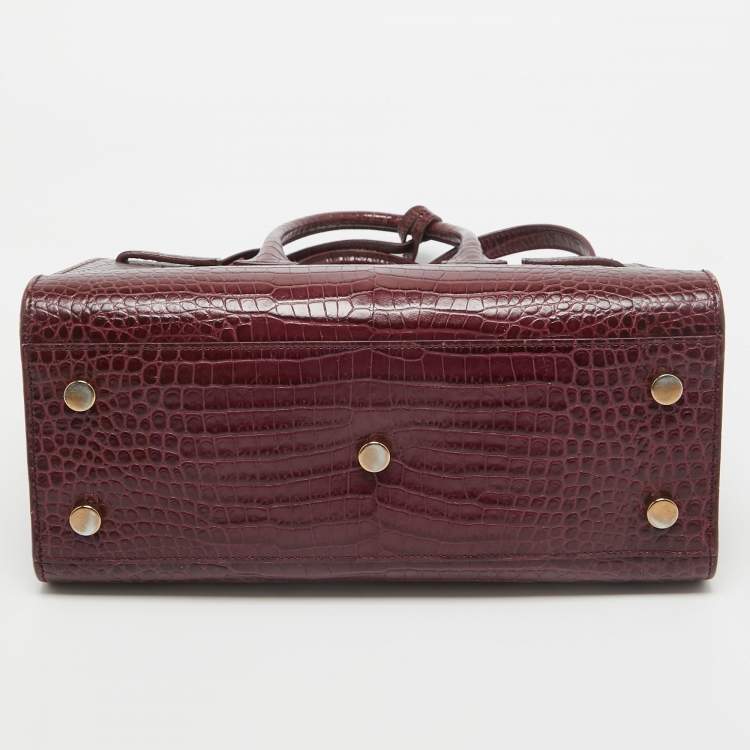 مملوكة مسبقًا Saint Laurent Dark Red Croc Embossed Leather Baby Classic Sac De Jour Tote