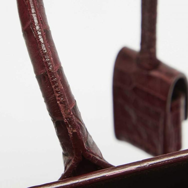 مملوكة مسبقًا Saint Laurent Dark Red Croc Embossed Leather Baby Classic Sac De Jour Tote