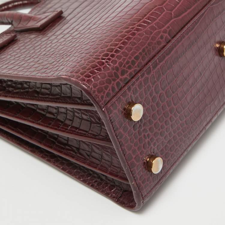 مملوك�ة مسبقًا Saint Laurent Dark Red Croc Embossed Leather Baby Classic Sac De Jour Tote