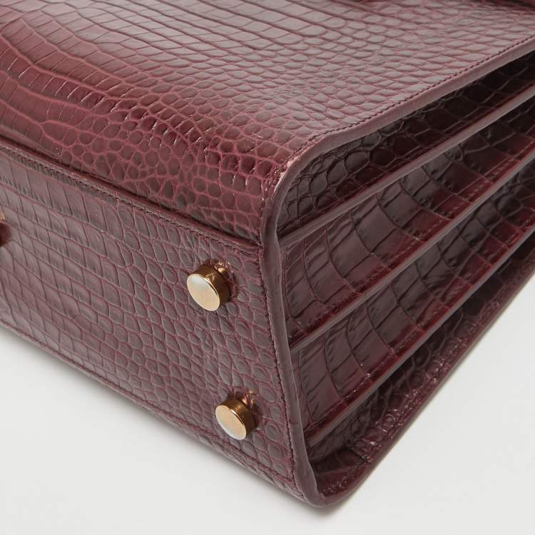 مملوكة مسبقًا Saint Laurent Dark Red Croc Embossed Leather Baby Classic Sac De Jour Tote