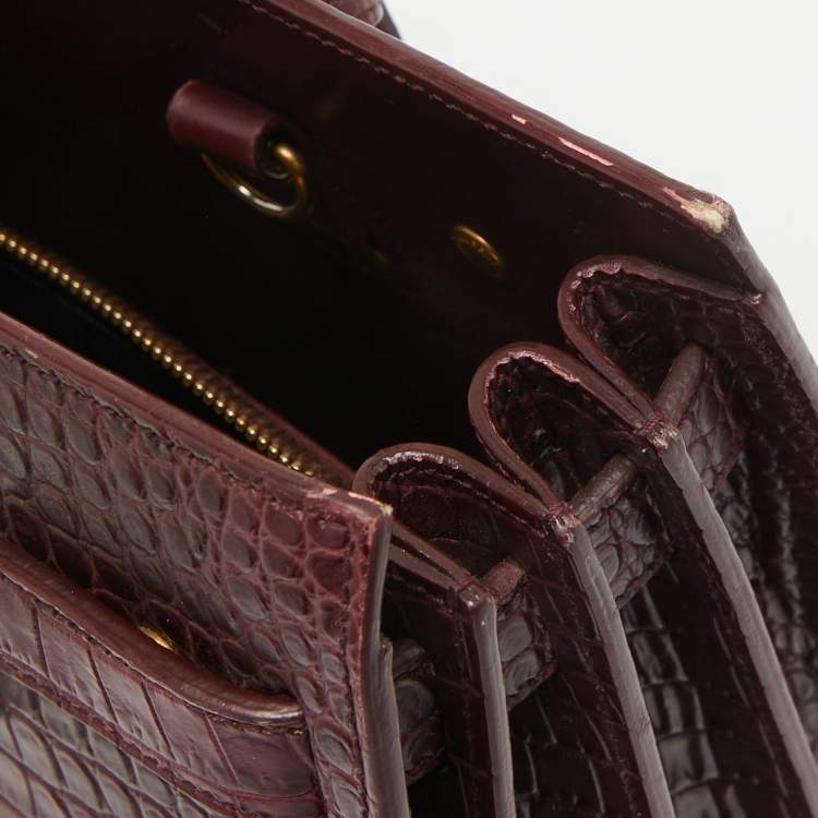 مملوكة مسبقًا Saint Laurent Dark Red Croc Embossed Leather Baby Classic Sac De Jour Tote
