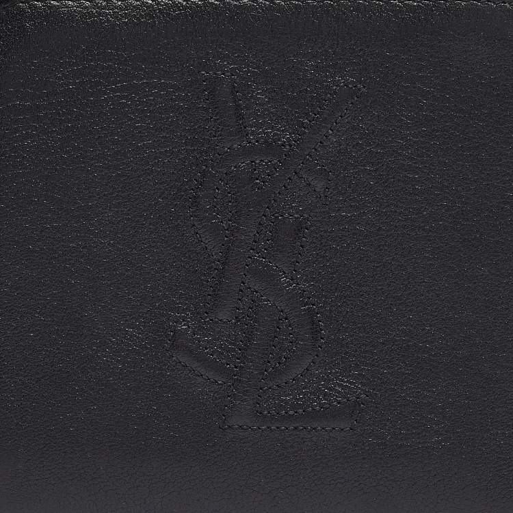 Pre Owned Saint Laurent Black Leather Belle de Jour Zip Compact Wallet