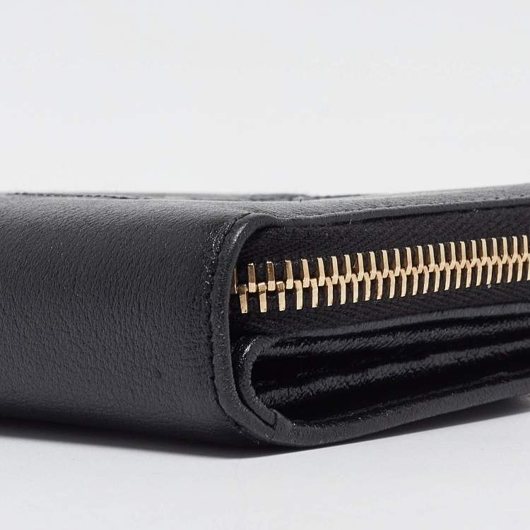 Pre Owned Saint Laurent Black Leather Belle de Jour Zip Compact Wallet
