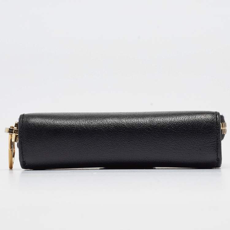 Pre Owned Saint Laurent Black Leather Belle de Jour Zip Compact Wallet