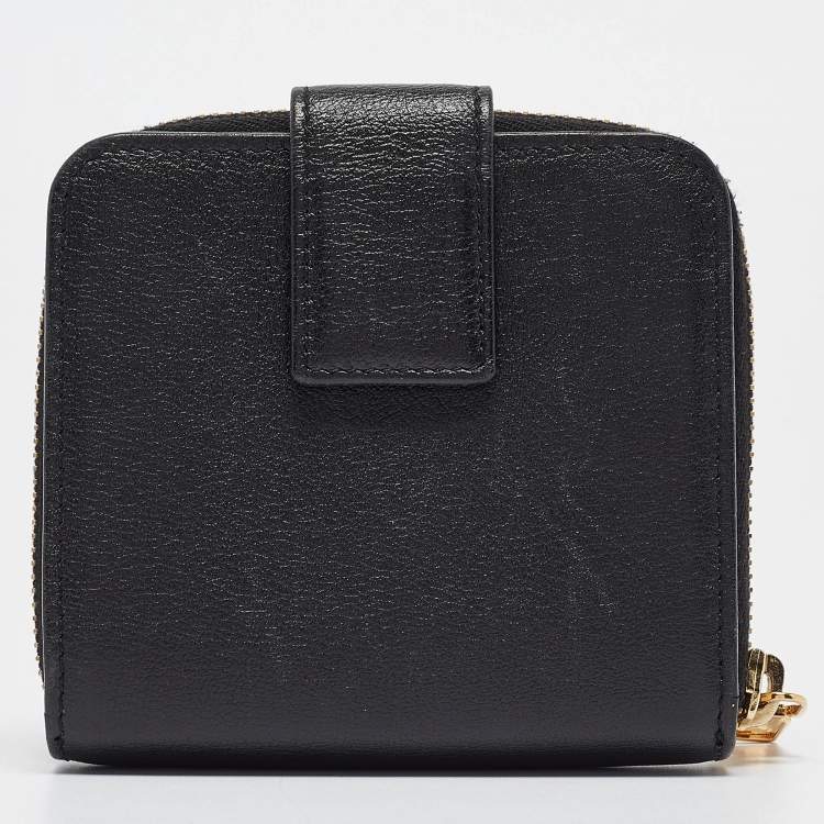 Pre Owned Saint Laurent Black Leather Belle de Jour Zip Compact Wallet