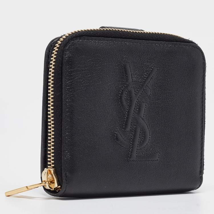 Pre Owned Saint Laurent Black Leather Belle de Jour Zip Compact Wallet