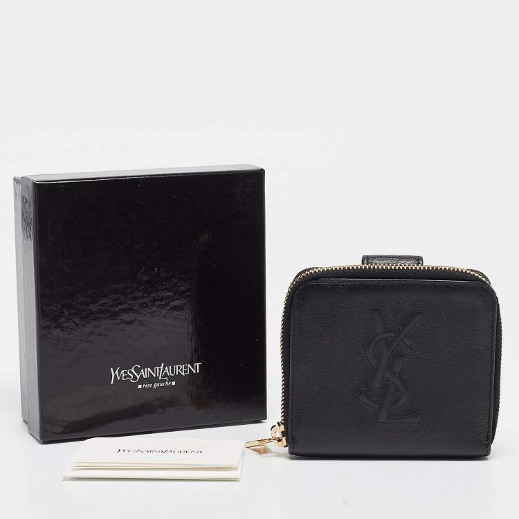 Pre Owned Saint Laurent Black Leather Belle de Jour Zip Compact Wallet