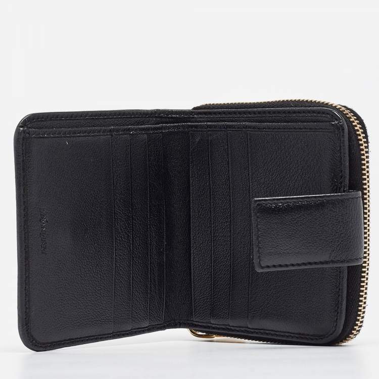 Pre Owned Saint Laurent Black Leather Belle de Jour Zip Compact Wallet