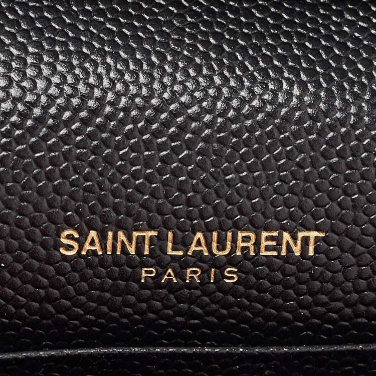 Pre Owned Saint Laurent Black Matelassé Leather Cassandre Wallet on Chain