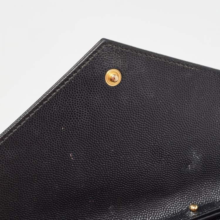 Pre Owned Saint Laurent Black Matelassé Leather Cassandre Wallet on Chain
