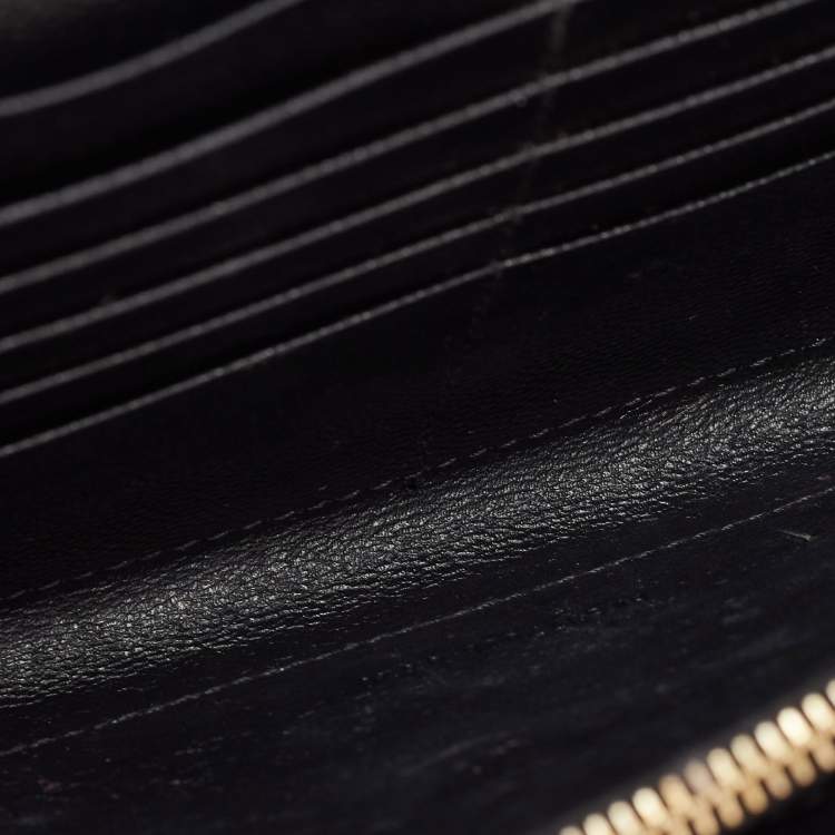 Pre Owned Saint Laurent Black Matelassé Leather Cassandre Wallet on Chain