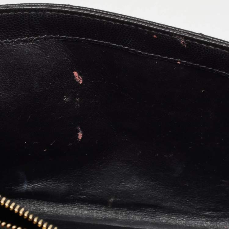 Pre Owned Saint Laurent Black Matelassé Leather Cassandre Wallet on Chain