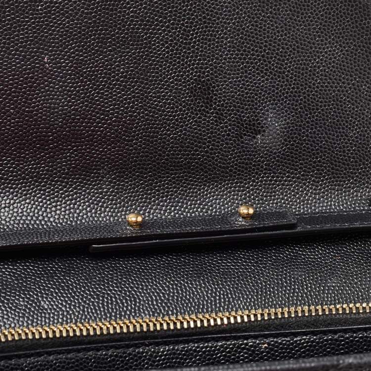 Pre Owned Saint Laurent Black Matelassé Leather Cassandre Wallet on Chain