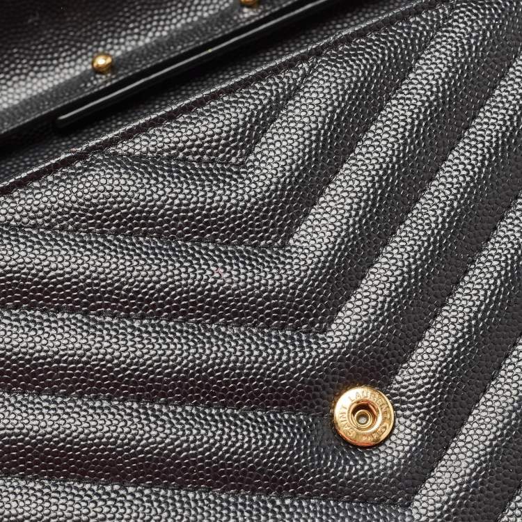 Pre Owned Saint Laurent Black Matelassé Leather Cassandre Wallet on Chain