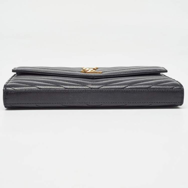 Pre Owned Saint Laurent Black Matelassé Leather Cassandre Wallet on Chain