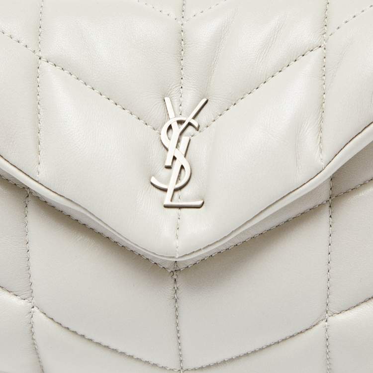 Pre Owned Saint Laurent Off White Leather Loulou Monogram Puffer Pouch
