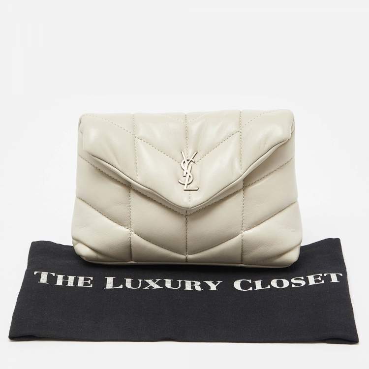 Pre Owned Saint Laurent Off White Leather Loulou Monogram Puffer Pouch